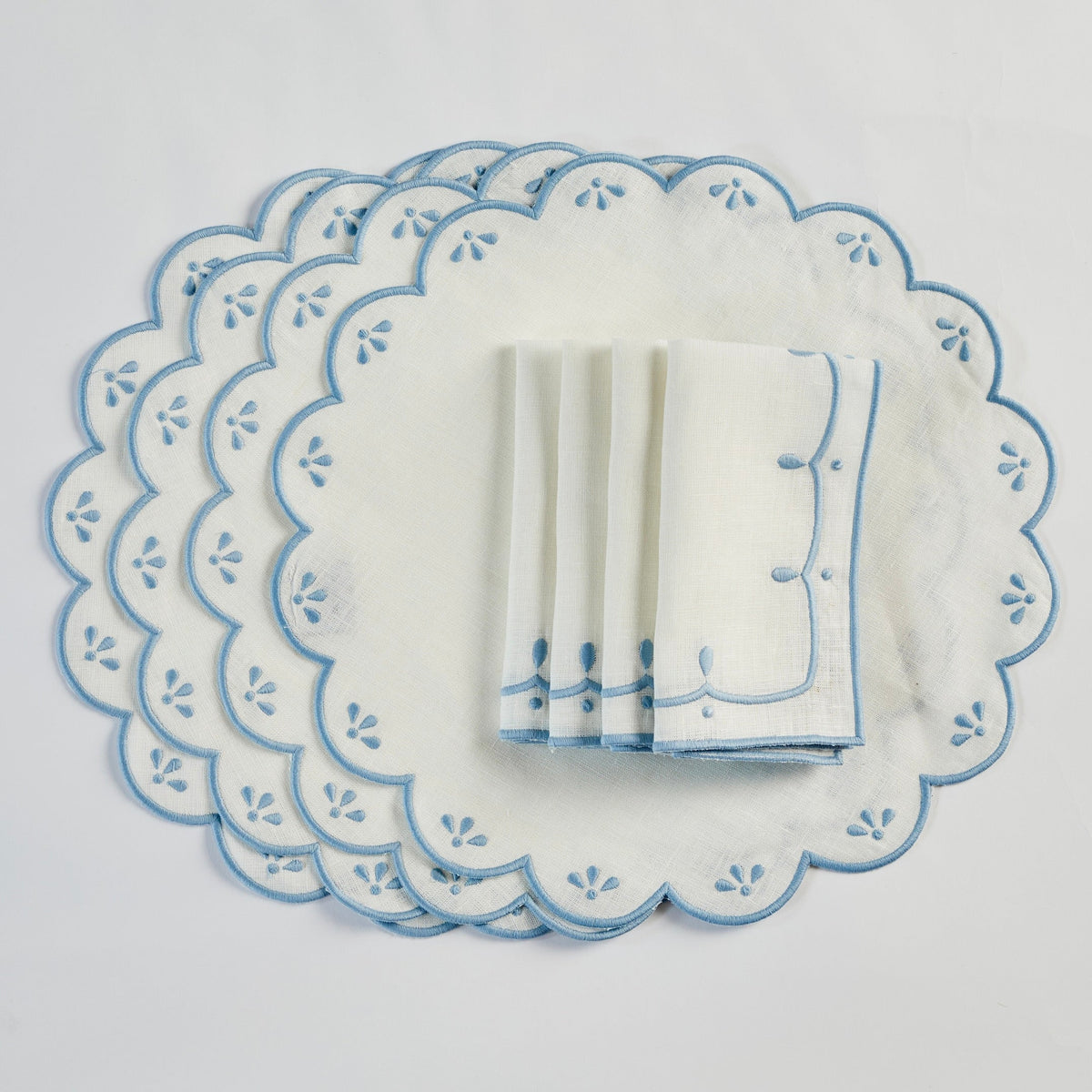 Peony White And Pale Blue Napkin, Set of 4