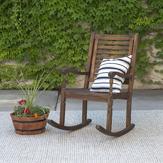 Dark Brown Acacia Wood Outdoor Rocking Chair