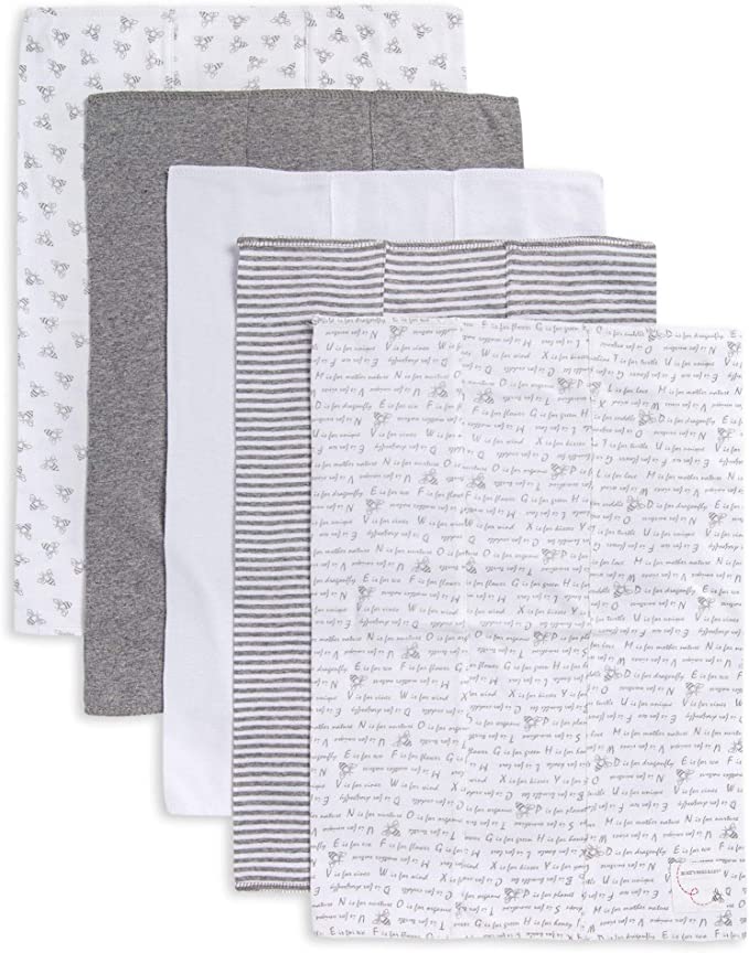 Burt's Bees Baby - Spuck cloths, 5-piece packaging, extra absorbent, 100% organic cotton, spit cloths, melange gray pattern