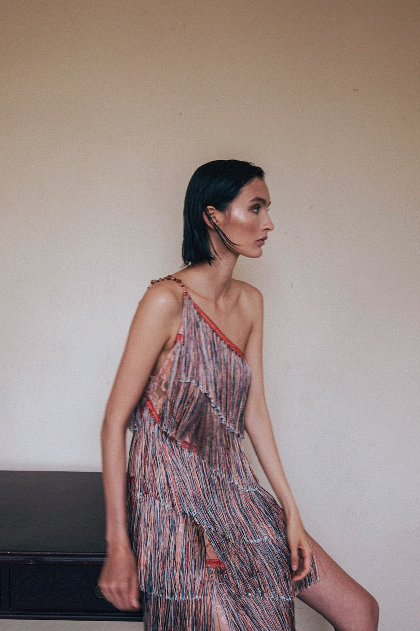 Gacela One-Shoulder Fringe Dress