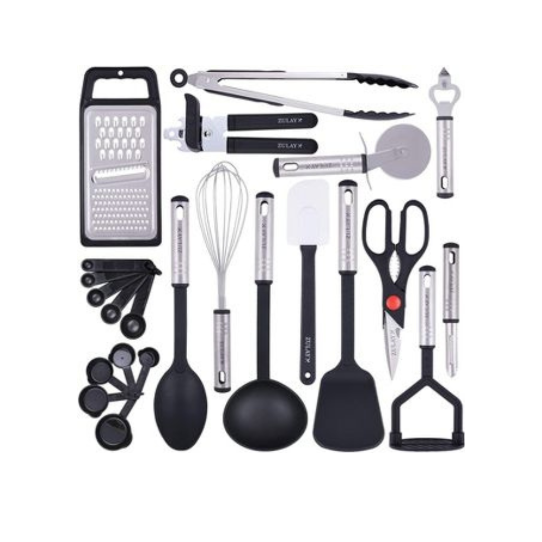Zulay 23 Piece Nylon Kitchen Utensils - High Quality Nylon & Stainless Steel Cooking Utensils Set Flexible Non-Stick Utensils For Cooking