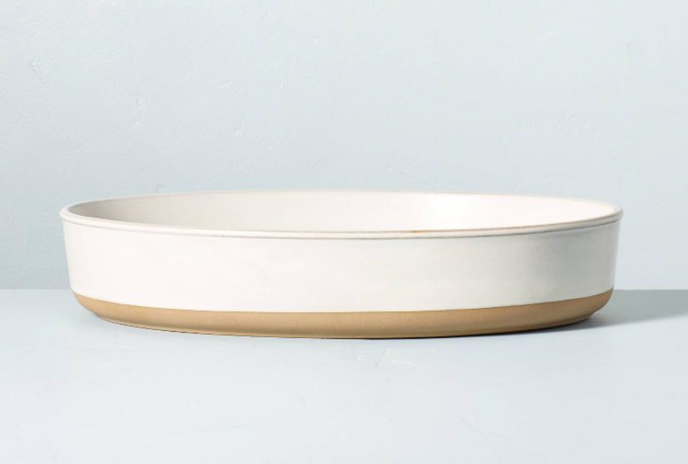 73oz Modern Rim Stoneware Oval Serving Bowl Cream/Clay - Hearth & Hand™ with Magnolia