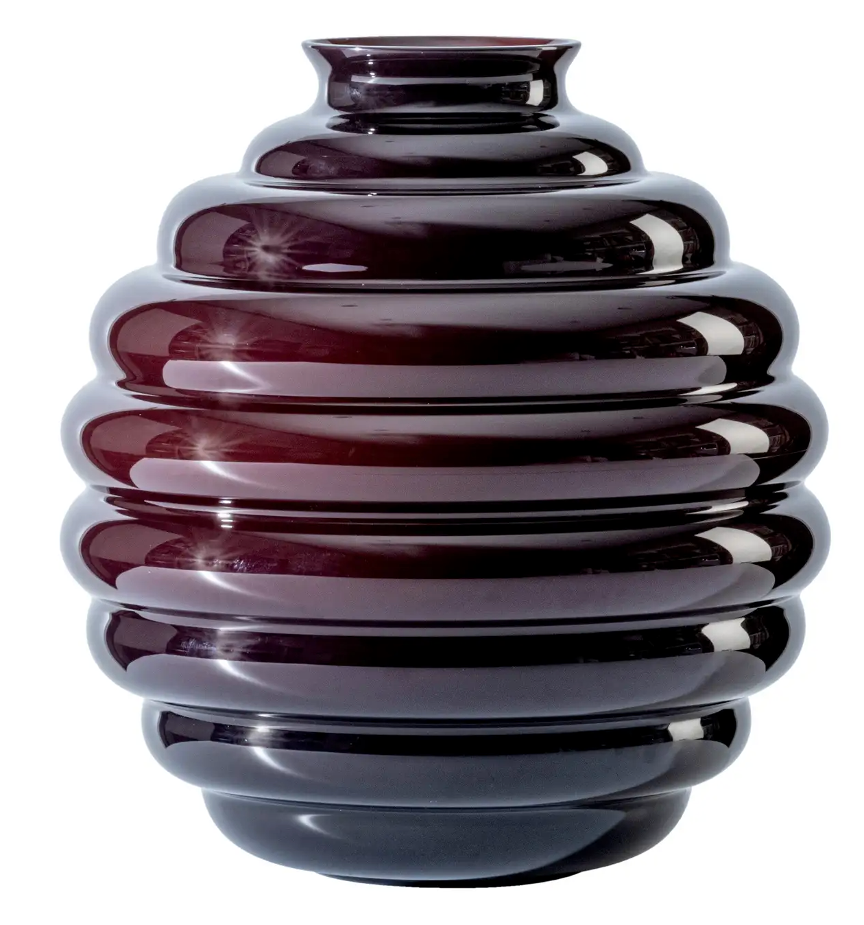 Deco Large Vase in Ox Blood Red Glass by Napoleone Martinuzzi