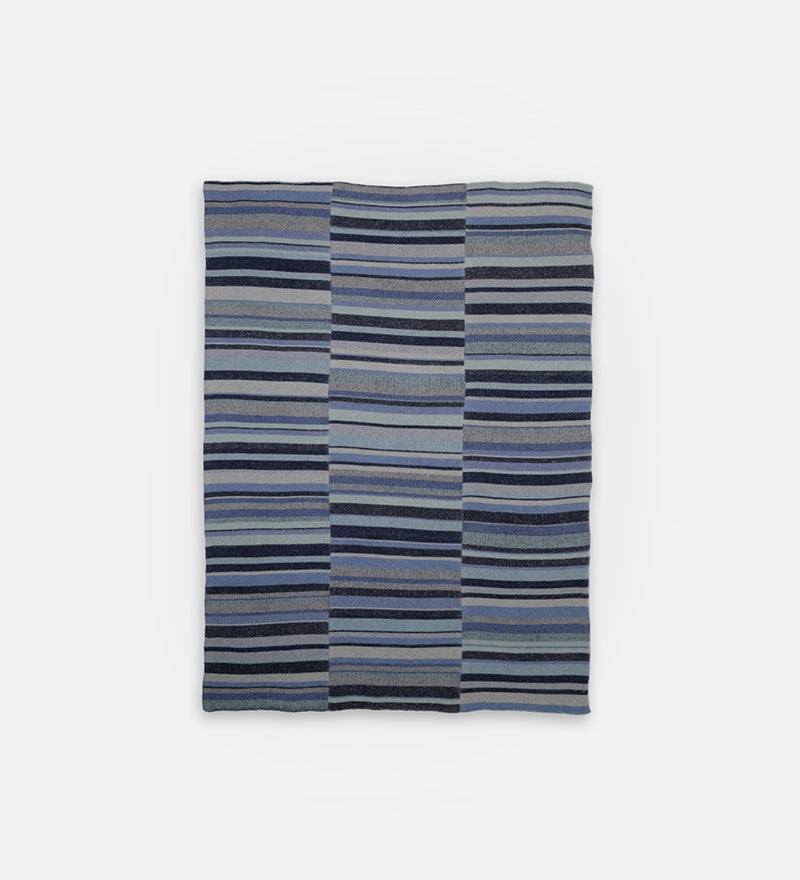 Cashmere Stripe Super Soft Blanket in Silver & Blue - The Elder Statesman
