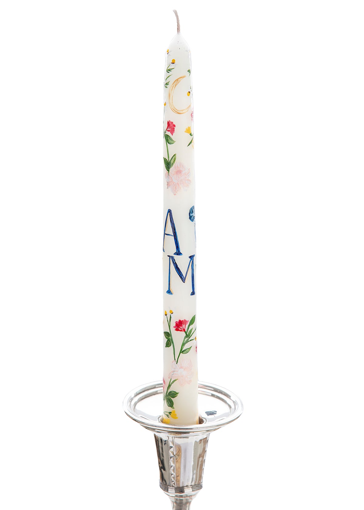 OTM Exclusive: Ivory Floral Monogram Hand-Painted Taper Candles, Set of Two