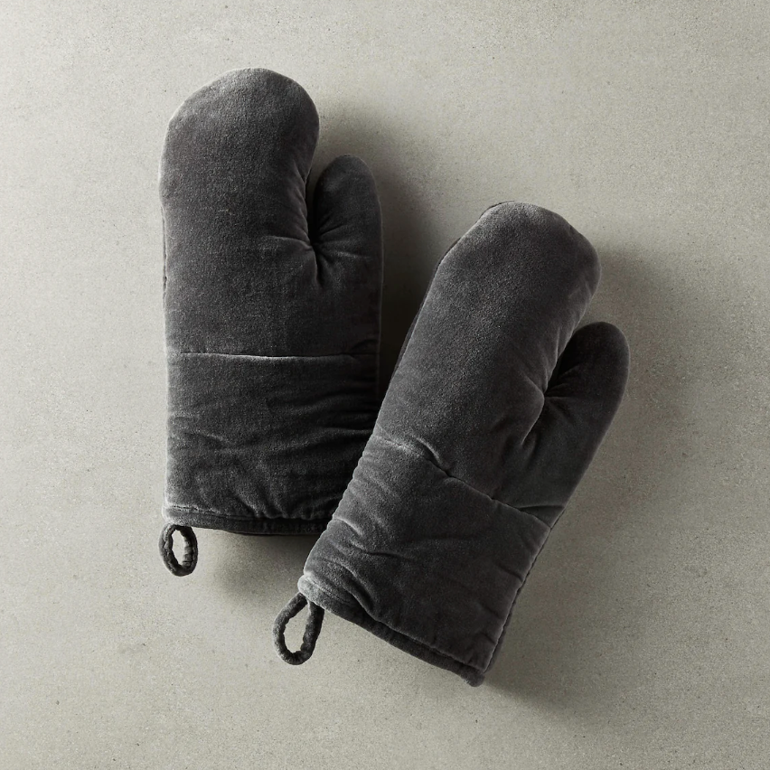 Charcoal Grey Velvet Oven Mitts Set of 4