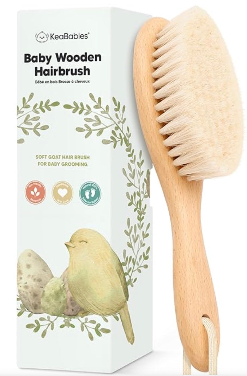 Baby Hair Brush - Baby Brush with Soft Goat Bristles - Cradle Cap Brush - Perfect Scalp Grooming Product for Infant, Toddler, Kids (Walnut, Oval)