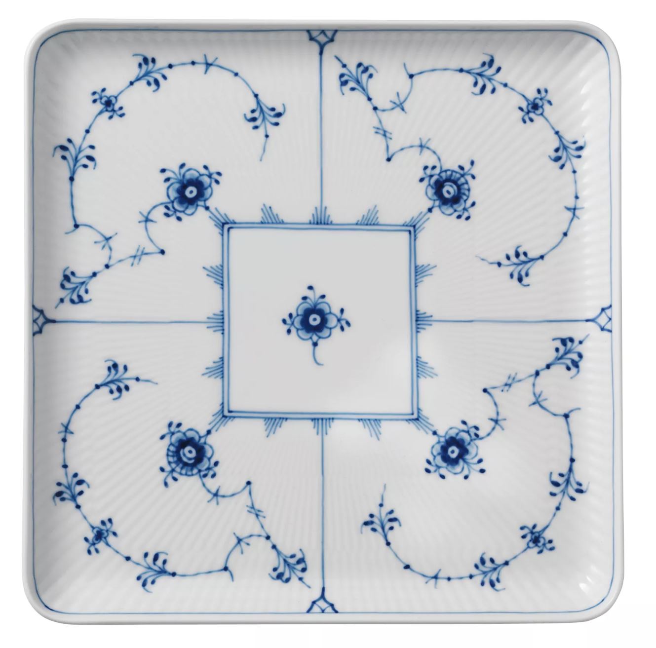Blue Fluted Plain Large Square Plate