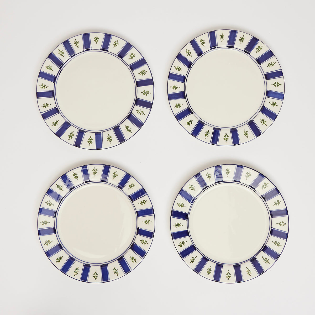 Hand Painted Blue and Green Louisa Dessert Plates, Set of 4
