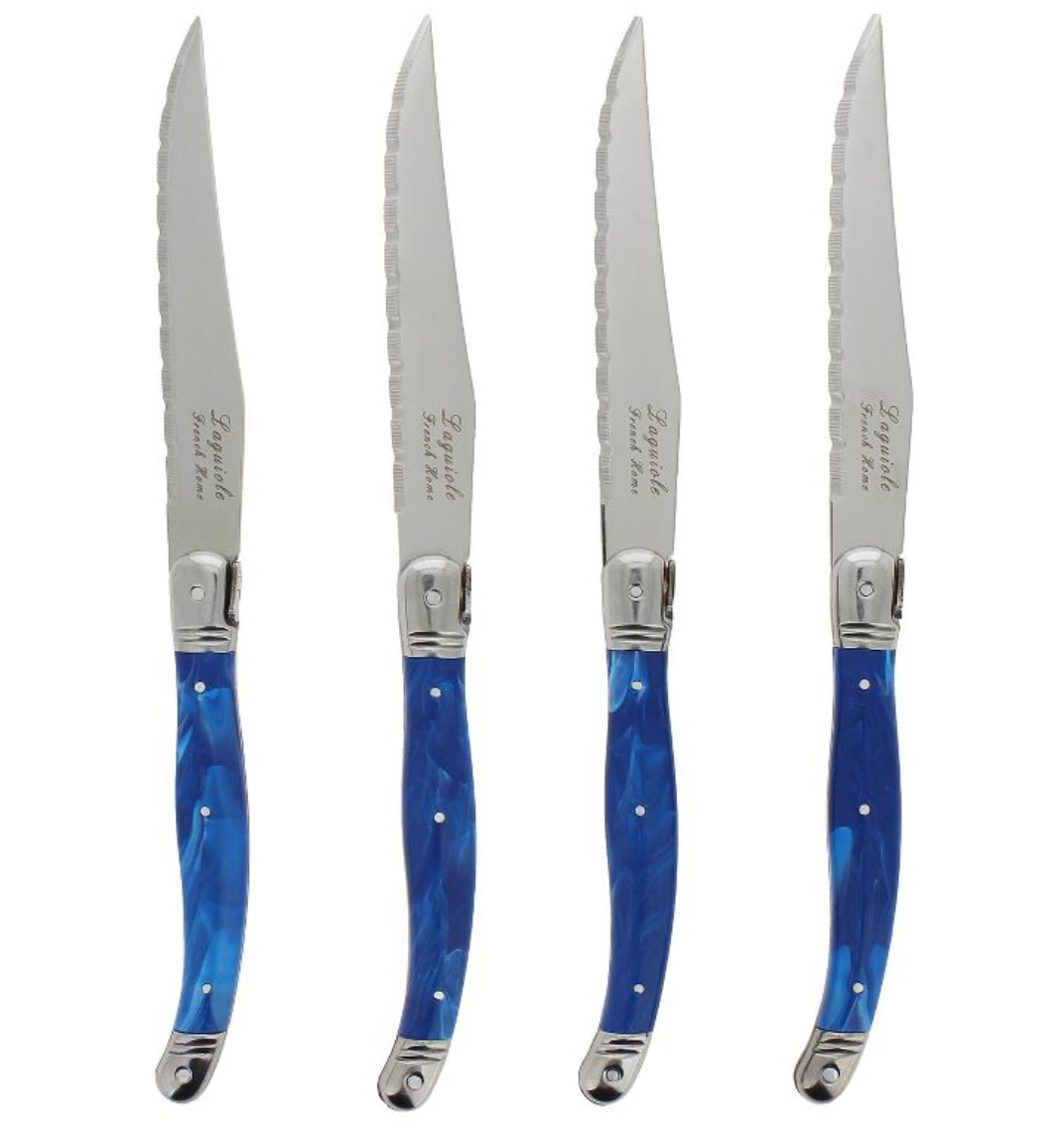 4pk Stainless Steel Laguiole Faux Marble Steak Knives Blue - French Home