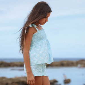 Girl's Plumeria Quilt Smocked Short Set