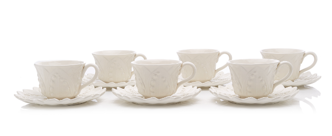 Set-Of-Six Lily Of The Valley Ceramic Breakfast Cup and Saucer