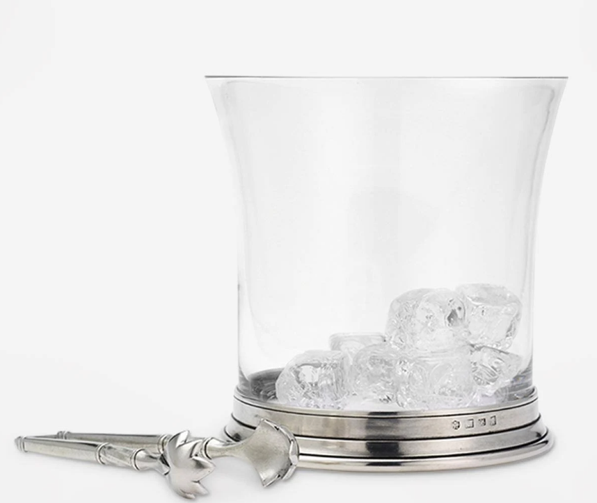 Crystal Ice Bucket with Handles and Tongs Set