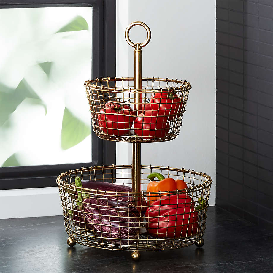 Bendt Gold 2-Tier Wire Fruit Basket | Color: Gold