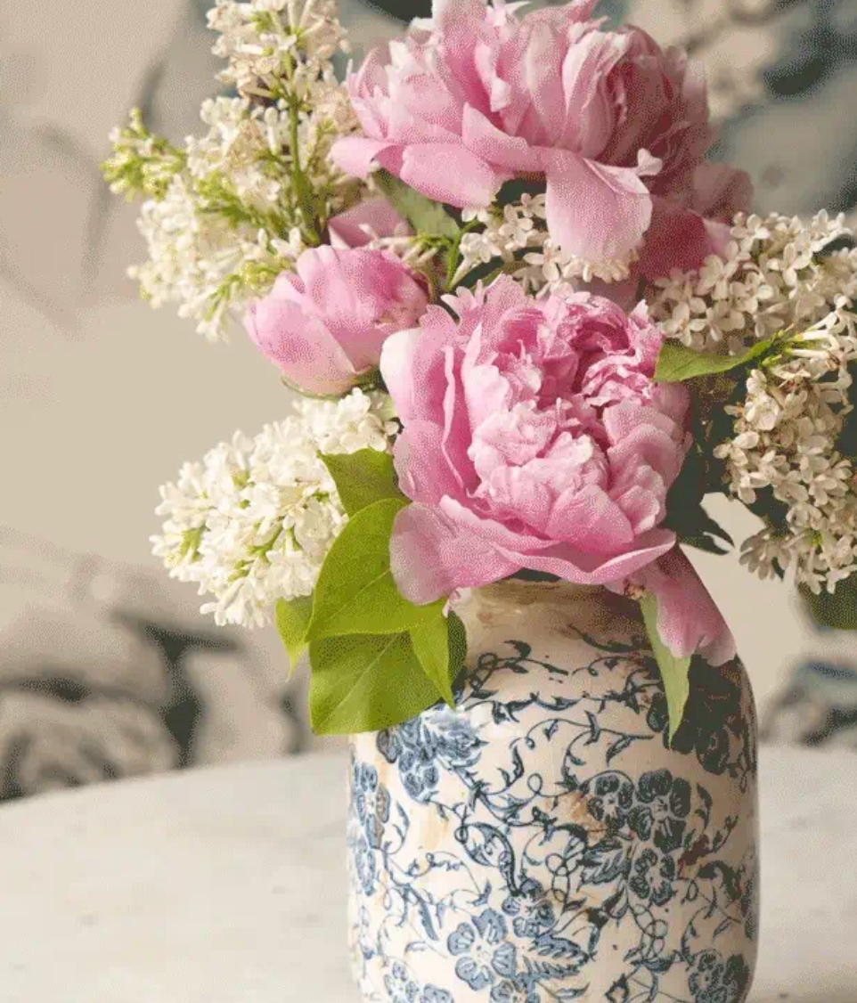 Blue and white terracotta vase