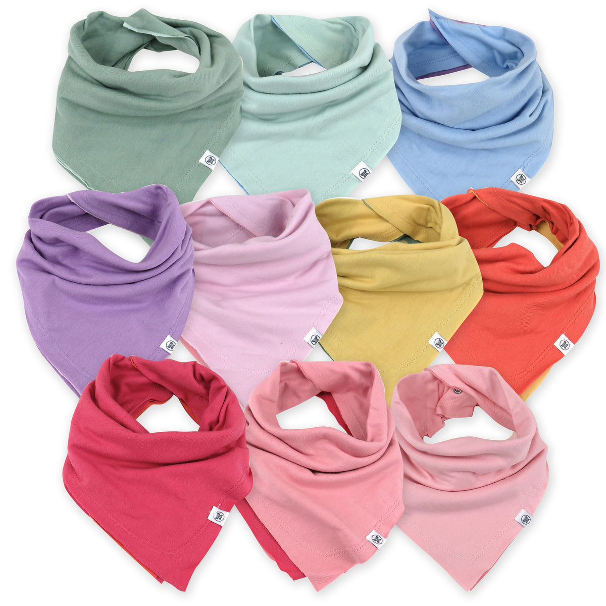 10-Pack Organic Bandana Bib Burp Cloths, Rainbow Pink Gems