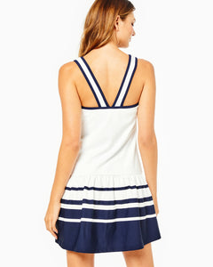 Cloisters Dress in White and Navy Stripes