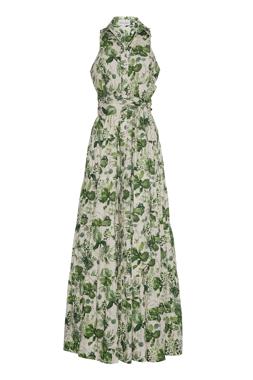 Adriana Dress in Olive Hanging Orchids