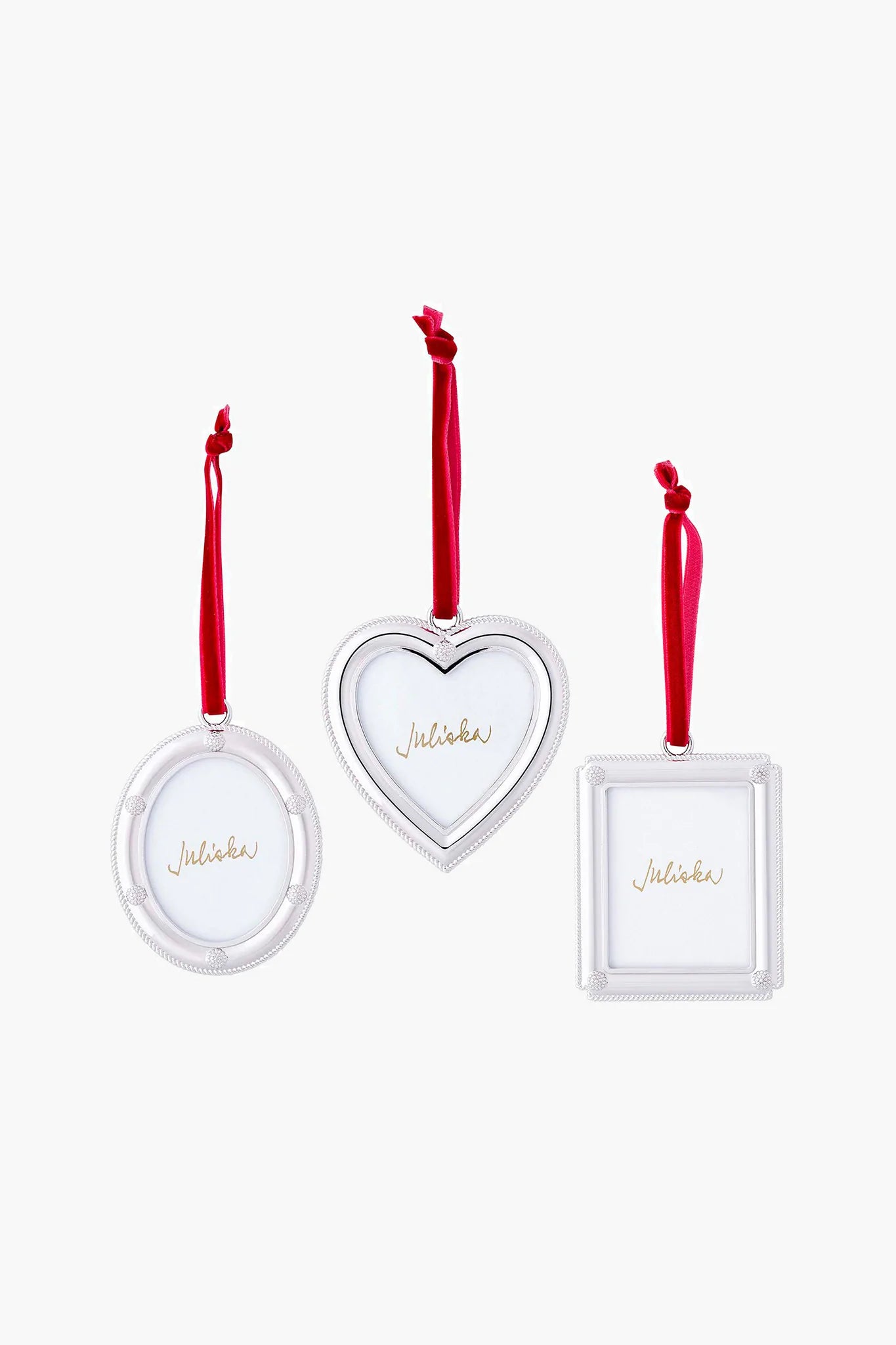 Berry and Thread Silver Metal Frame Ornaments (Set of 3)
