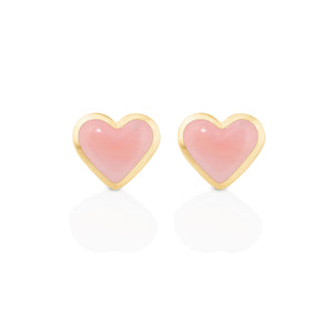 Love Sticker Studs in Yellow Gold & Pink Opal