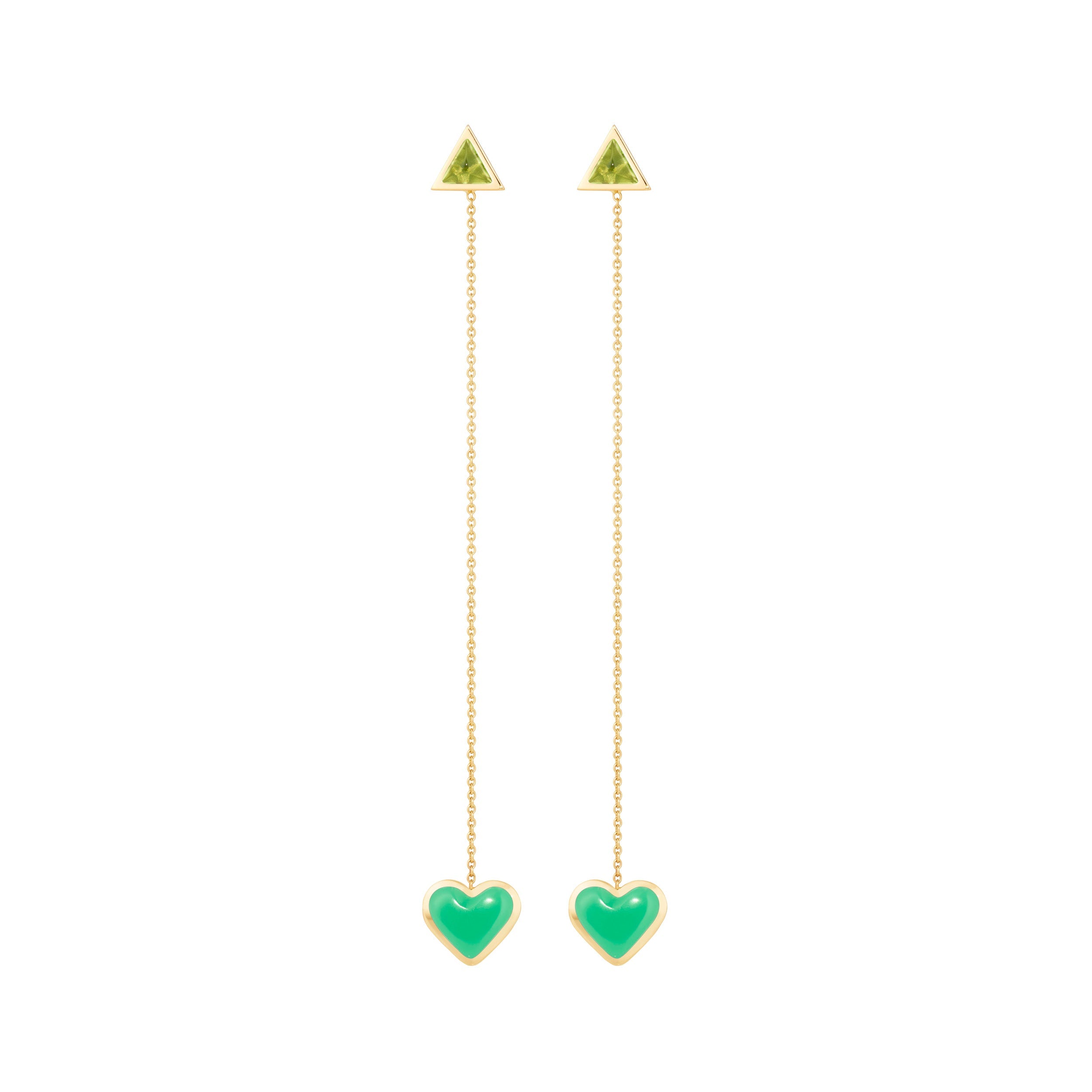 Sticker Chain Earrings in Yellow Gold & Chrysoprase