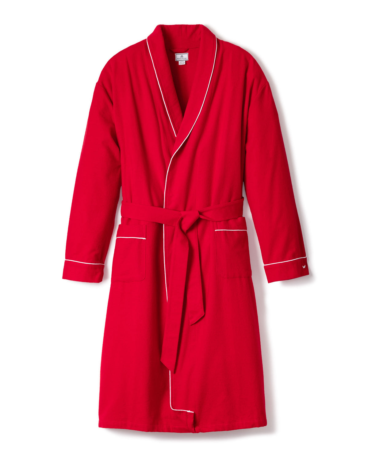 Men’s Red Flannel Robe with White Piping