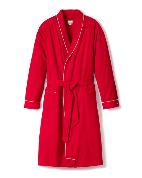 Men’s Red Flannel Robe with White Piping | Over The Moon
