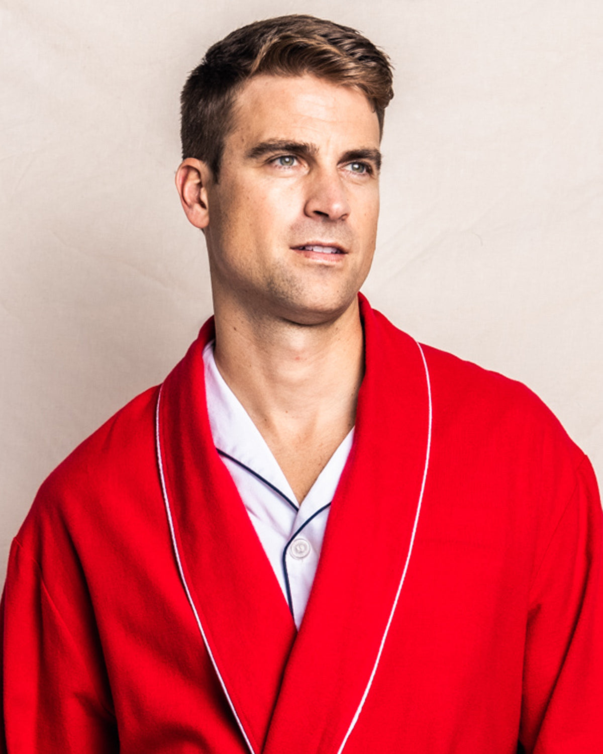 Men’s Red Flannel Robe with White Piping