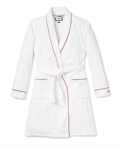 Women’s White Flannel Robe with Red Piping | Over The Moon