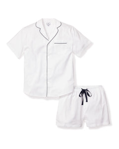 Men's White Short Set with Navy Piping