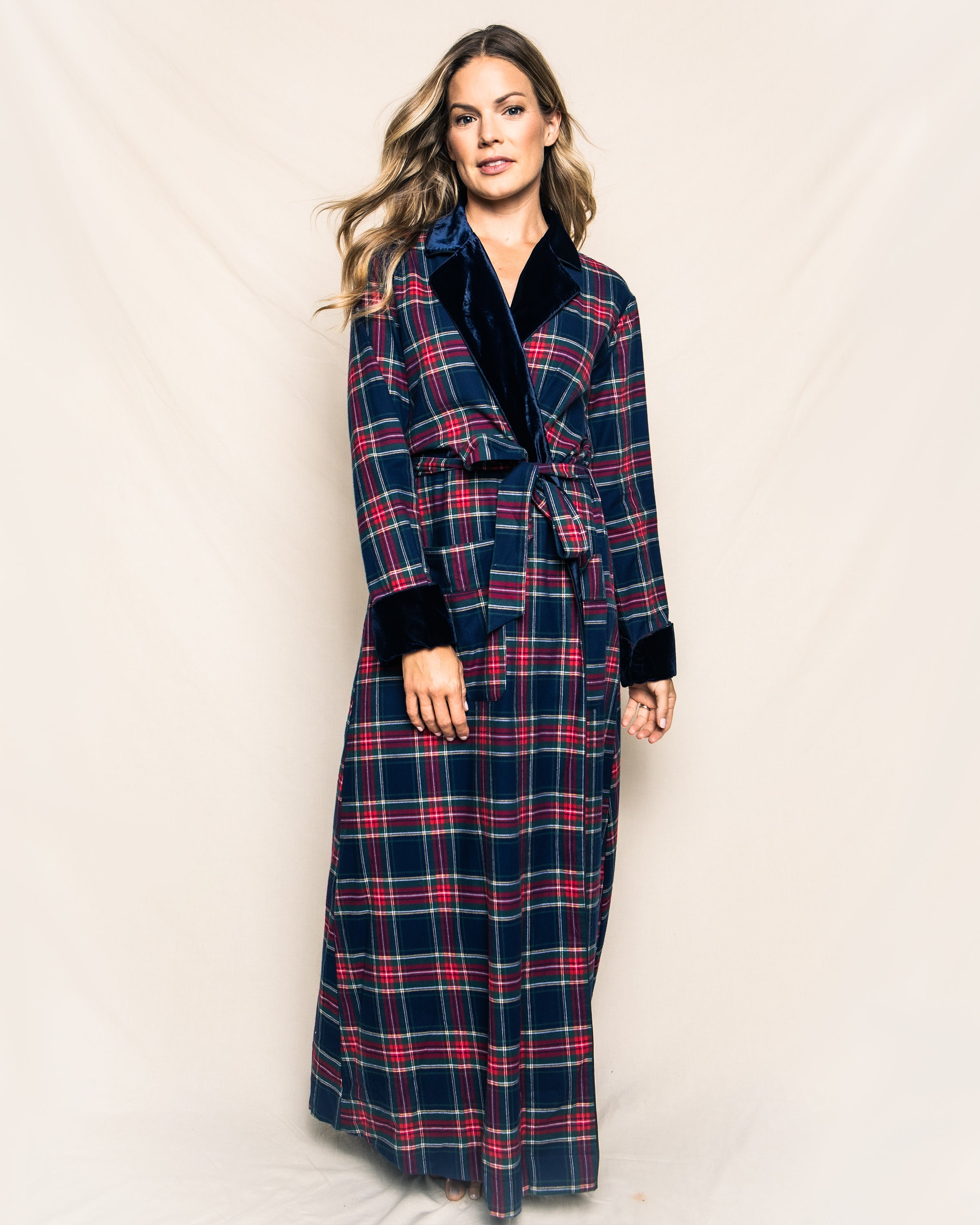 Women’s Windsor Tartan Long Robe with Velvet Trim