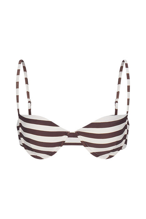 The Balconette Underwire Bikini Top in Espresso Even Stripes