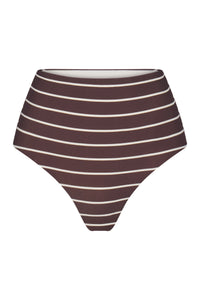 The High-Waist Bikini Bottom in Espresso Odd Stripes