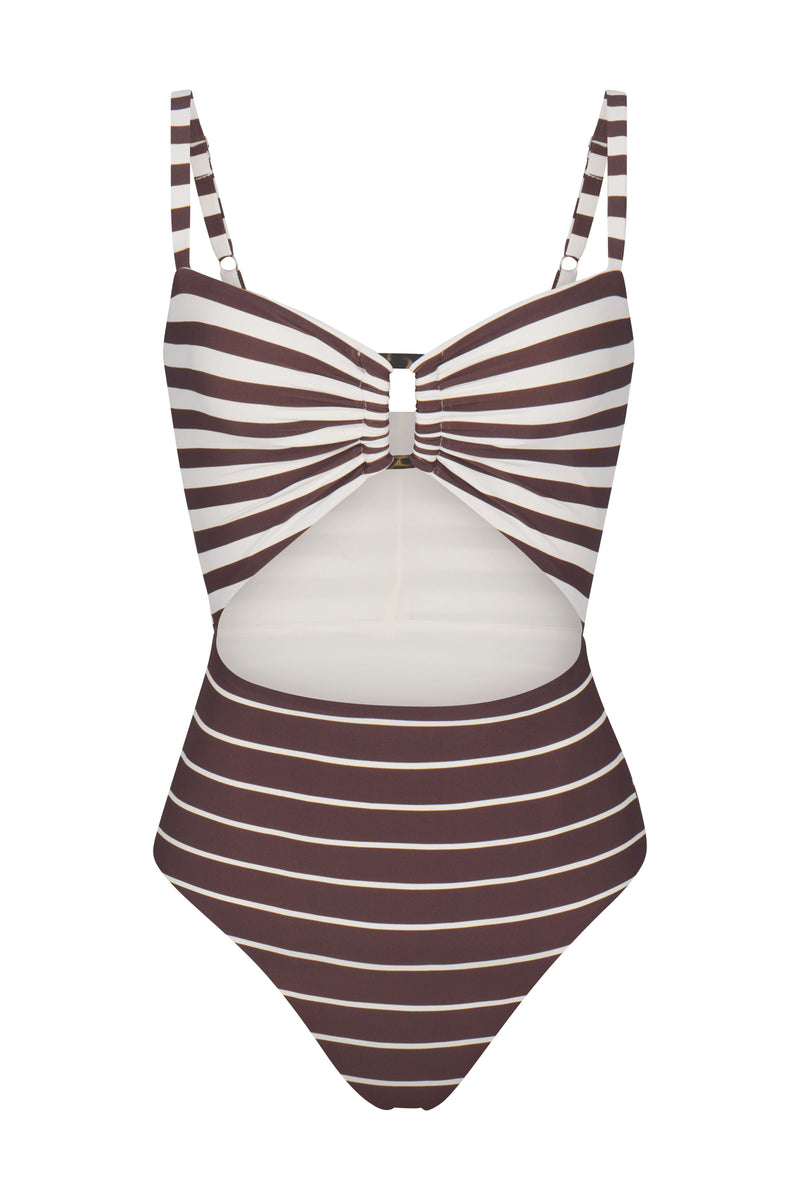 The Tortoise Cutout One-Piece In Espresso Mixed Stripe