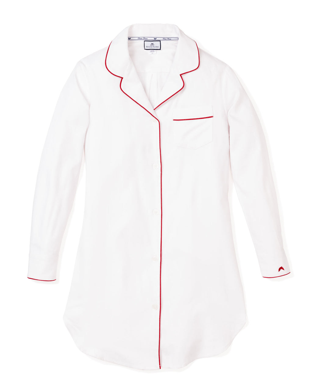 Women’s White Twill Nightshirt with Red Piping