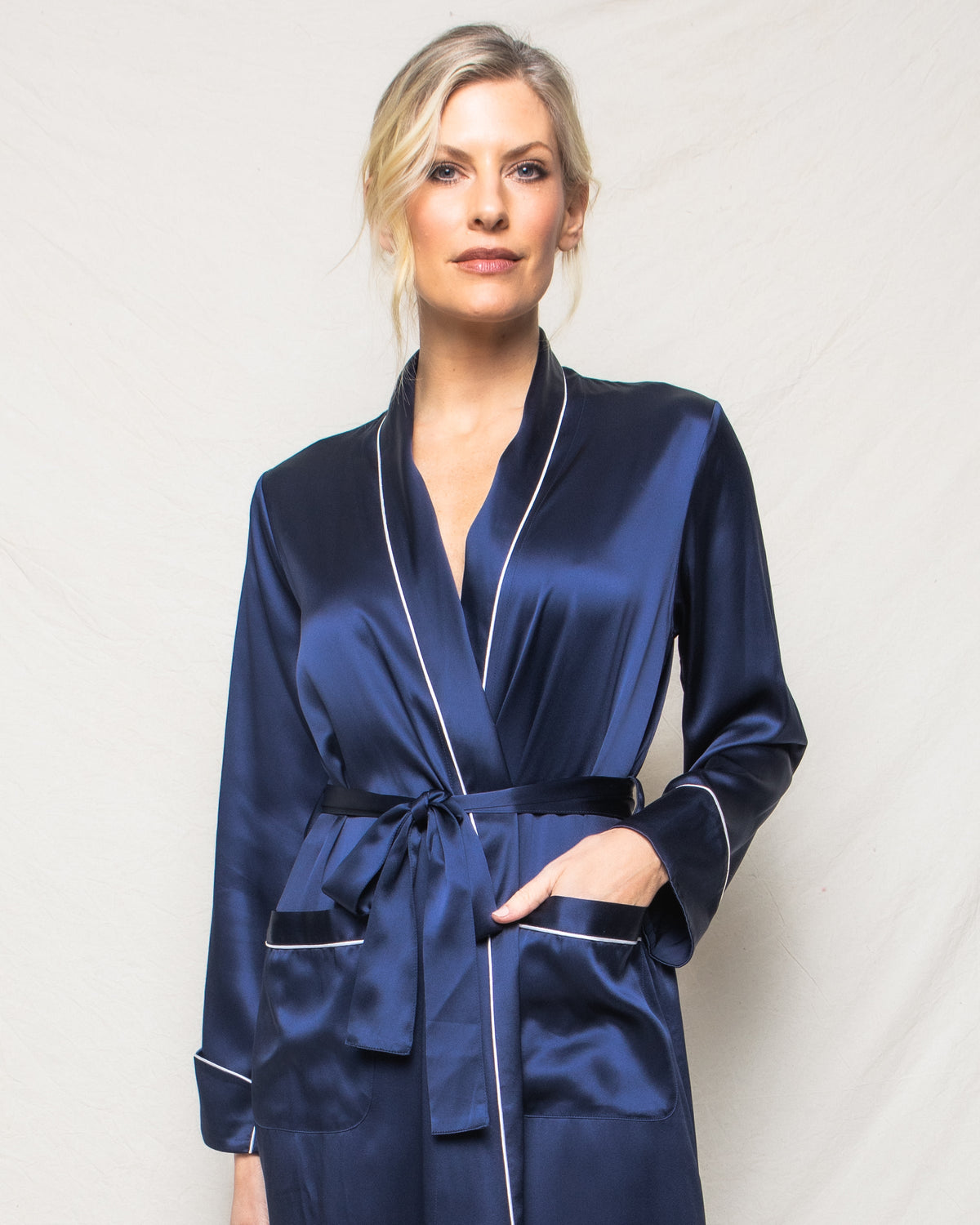 Women’s Navy Silk Long Robe