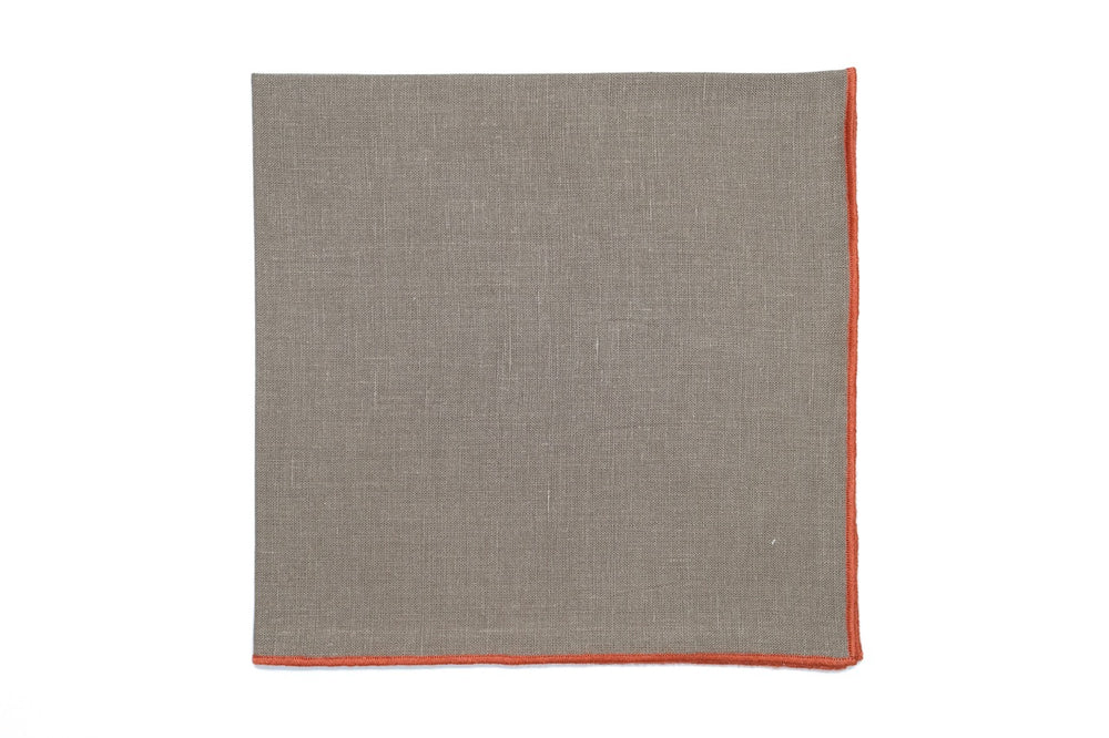 Taupe Napkin with Light Orange Trim, Set of 4