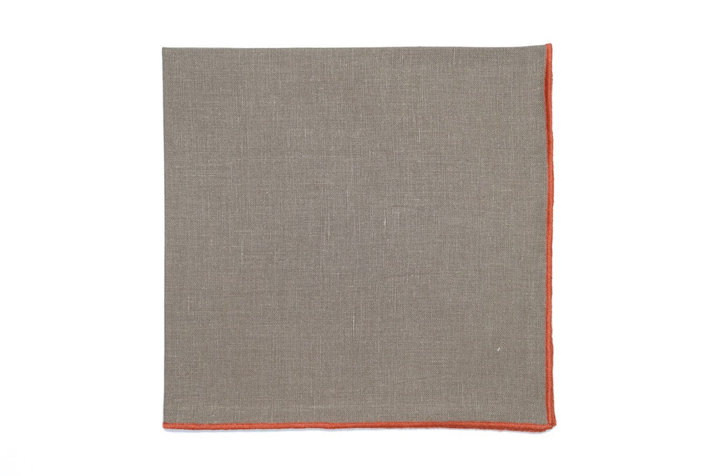 Taupe Napkin with Light Orange Trim, Set of 4