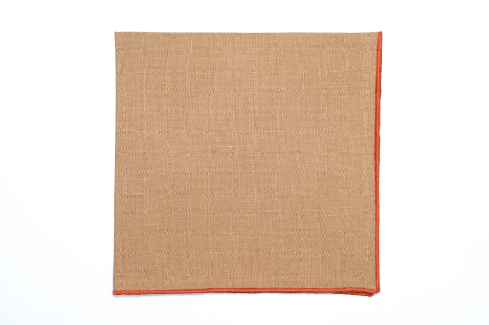Camel Napkin with Light Orange Small Trim, Set of 4