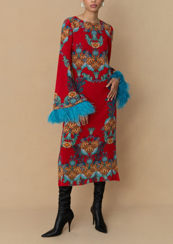 Seraphina Crepe Midi Dress in Regina Red