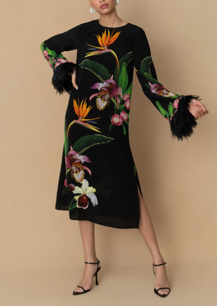 Seraphina Crepe Midi Dress in Orchid Black