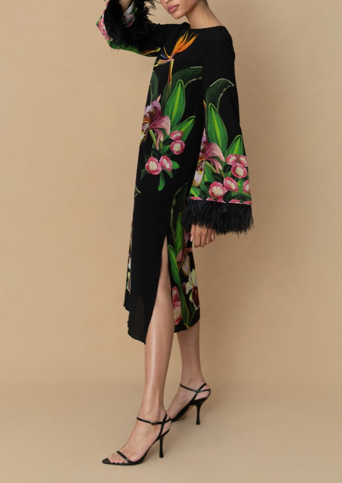 Seraphina Crepe Midi Dress in Orchid Black