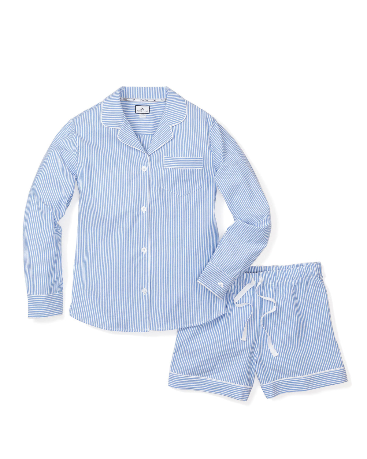 Women’s French Blue Seersucker Long Sleeve Short Set