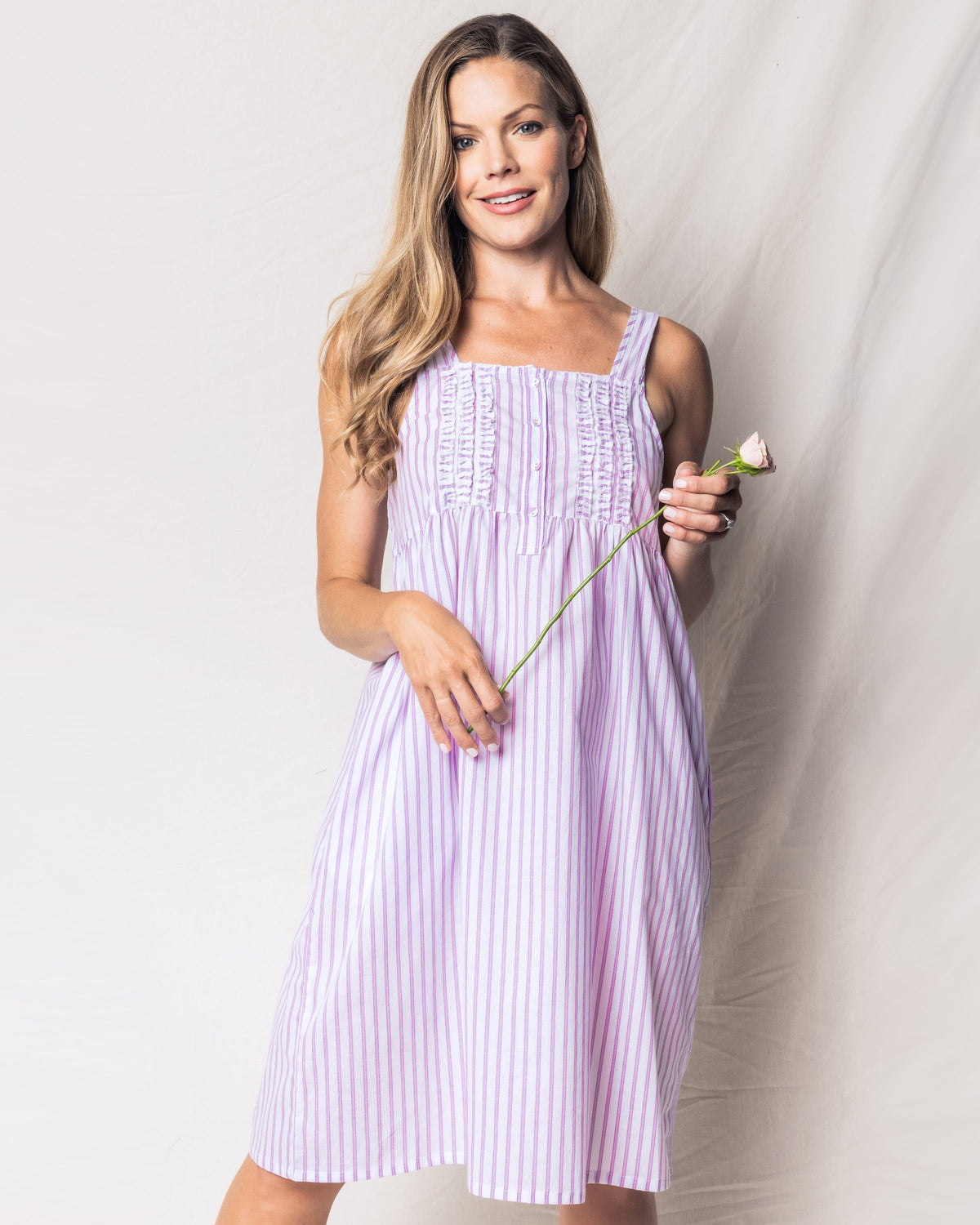 Women’s Lavender French Ticking Charlotte Nightgown