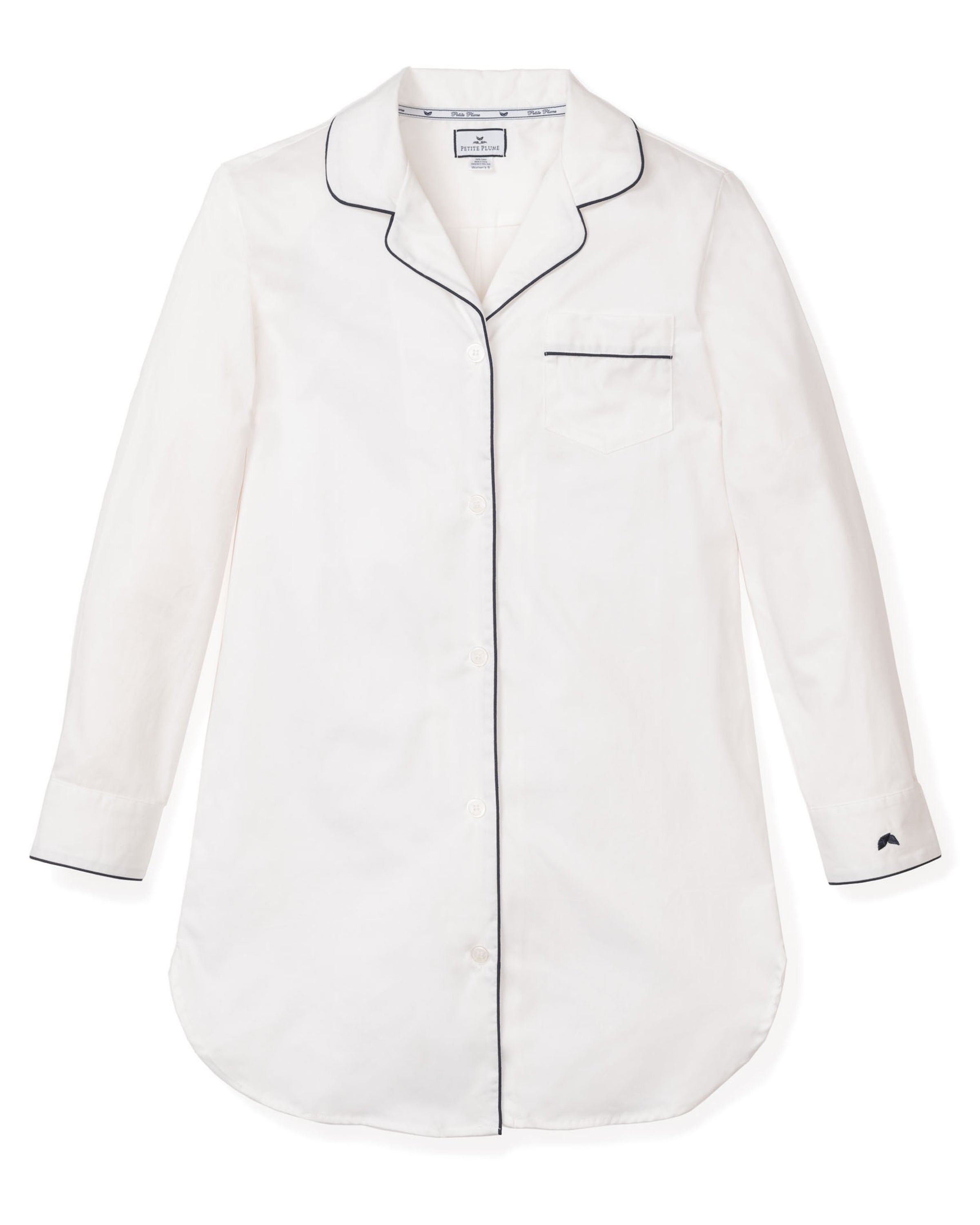 Women’s White Nightshirt with Navy Piping