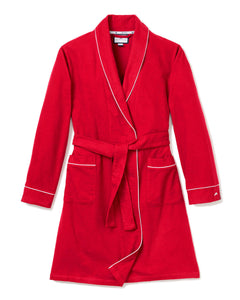 Women’s Red Flannel Robe with White Piping