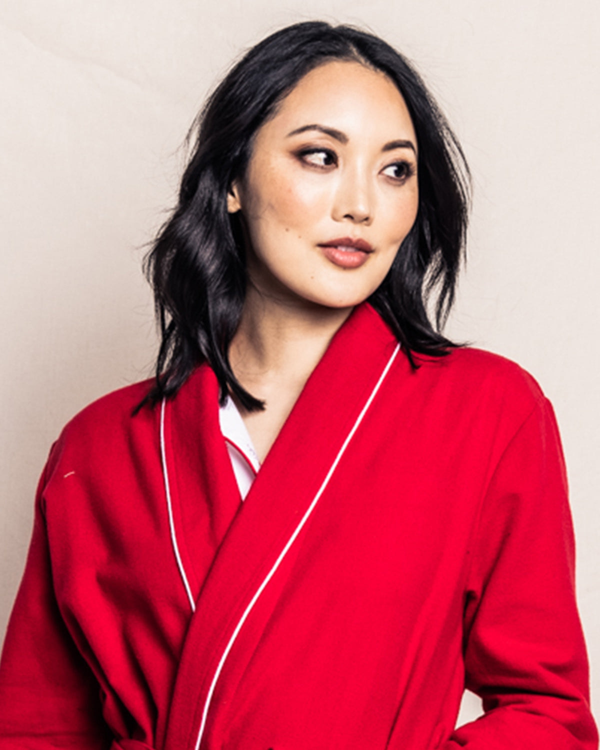 Women’s Red Flannel Robe with White Piping