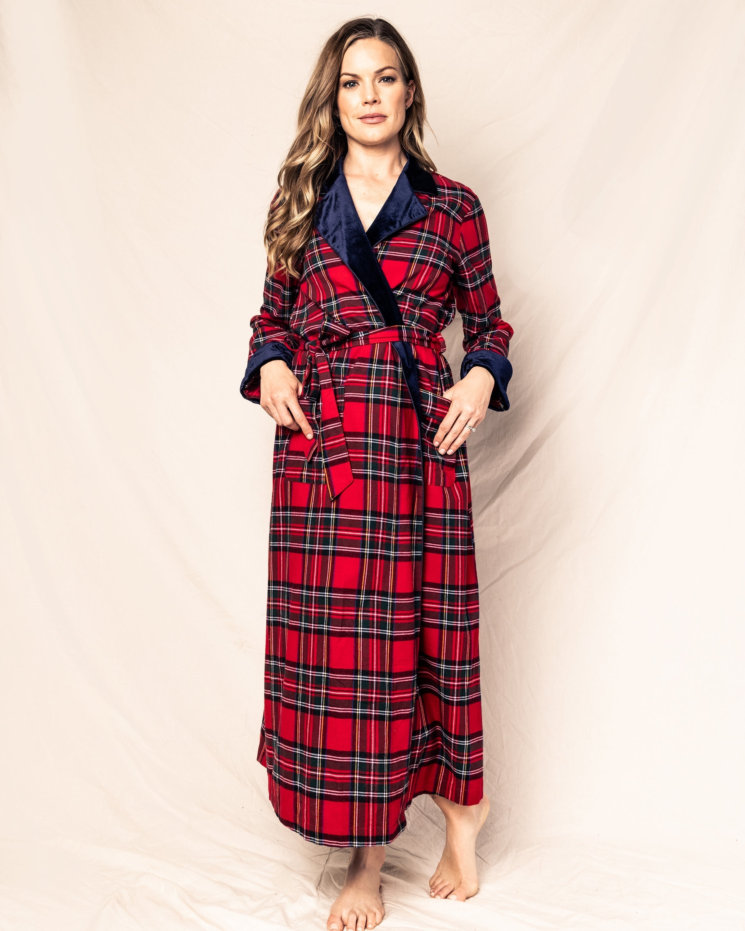 Women’s Imperial Tartan Long Robe with Velvet Trim