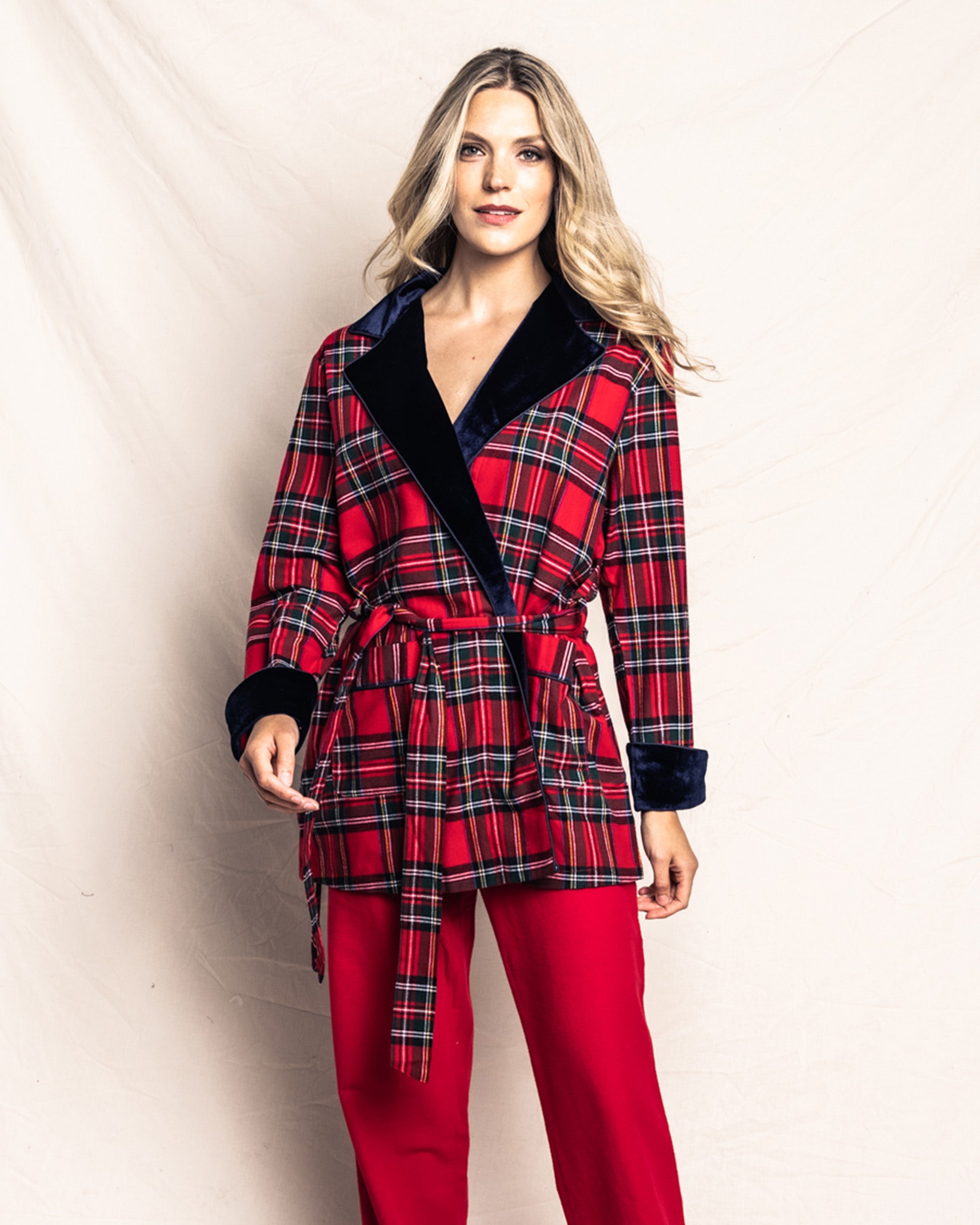 Women’s Imperial Tartan Short Robe with Velvet Trim