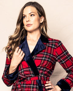 Women’s Imperial Tartan Long Robe with Velvet Trim